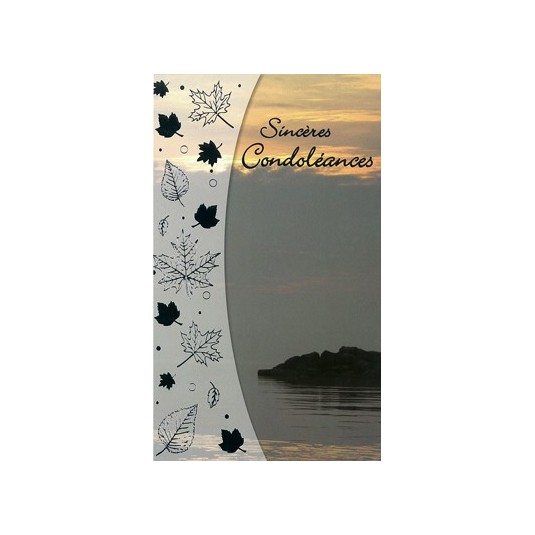 Carte Double Condol&eacute;ances Rocher dans lac au couchant