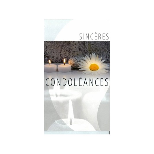 Carte Double Condol&eacute;ances Bougies et marguerites blanches, galets