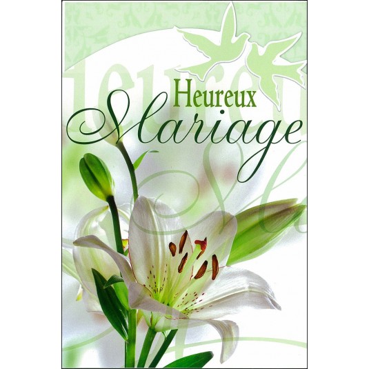 Carte Double Mariage lys blanc et colombes