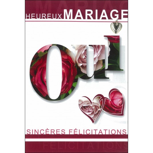 Carte Double Mariage Oui, coeurs et roses