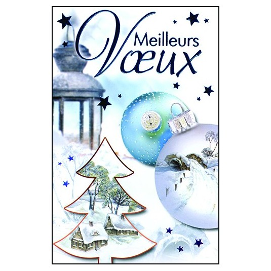 CARTE DOUBLE Meilleurs V&oelig;ux Village ds sapin, pont ds boule