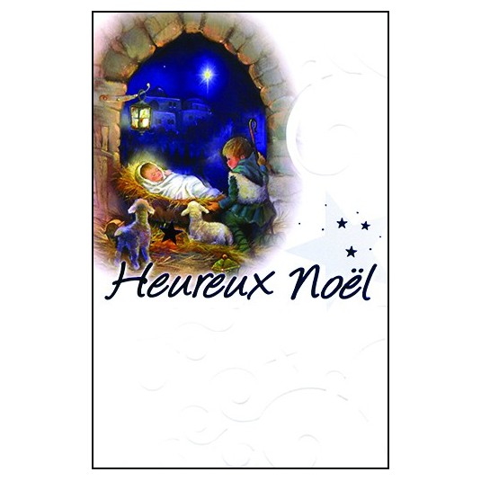 CARTE DOUBLE Heureux No&euml;l J&eacute;sus, berger et moutons