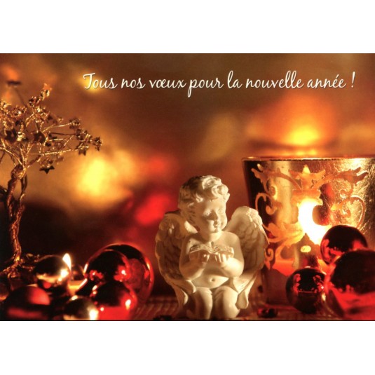 Carte Fin D Annee Ange Au Milieu De Boules Rouges