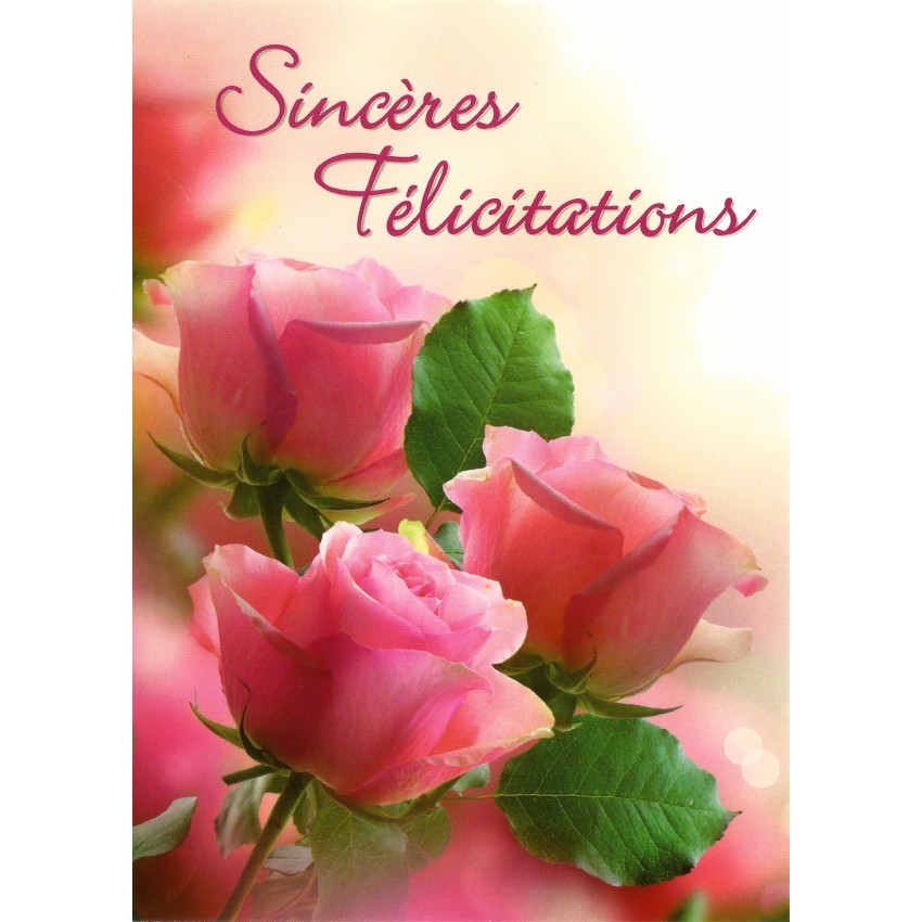 Carte Avec Message Roses rose (Sincères Félicitations)