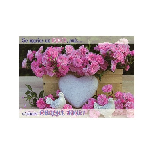 Carte Avec Message Coeur, rose et colombes (HM)