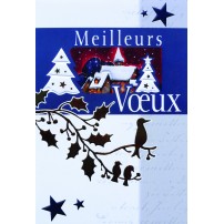 Carnet FA - MV Oiseau sur branche de houx dor&eacute;, village