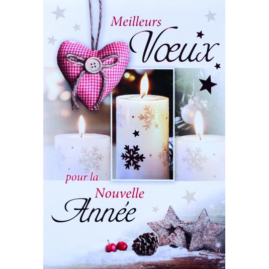 CARTE DOUBLE Meilleurs V&oelig;ux Bougies blanches, coeur vichy rouge