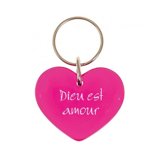 Porte-clés coeur rose Dieu est amour 