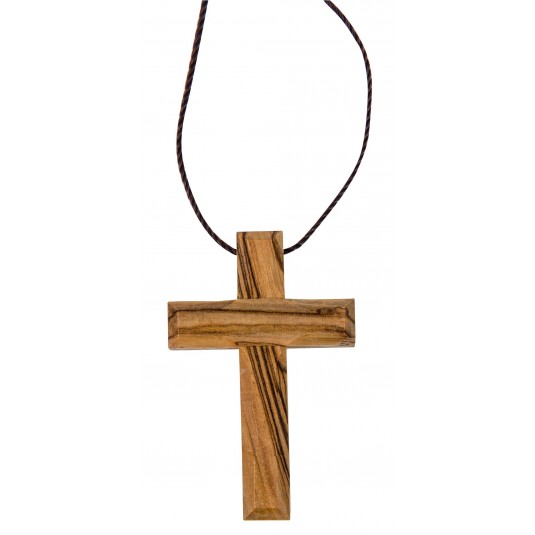 Collier fil 80cm avec croix en bois d'olivier 