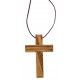 Collier fil 80cm avec croix en bois d'olivier 5x3cm