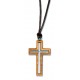 Collier fil 70cm avec croix couleur argent/bois d'olivier 