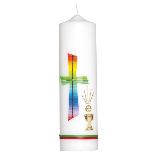 Bougie croix multicolore et coupe H22cm d6cm