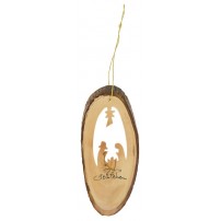 Suspension ovale crèche en bois d'olivier 11cm