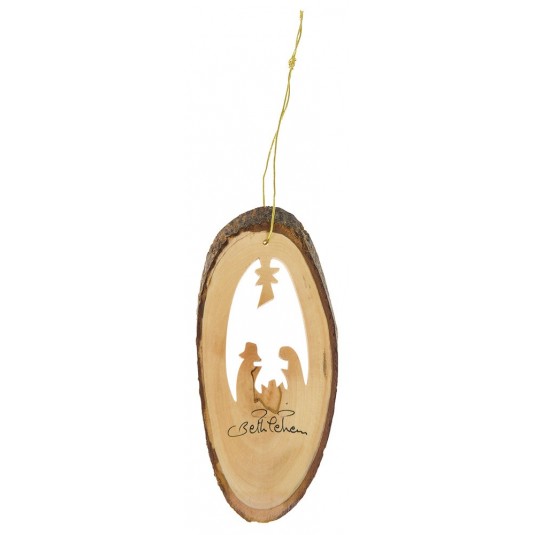 Suspension ovale crèche en bois d'olivier 11 cm