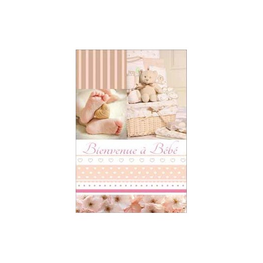 Carte Double Naissance Pieds b&eacute;b&eacute; coeur et ourson