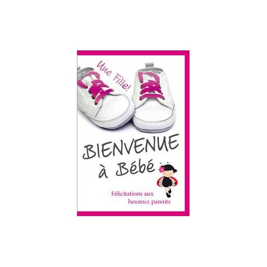 Carte Double Naissance Basket lacets fushia