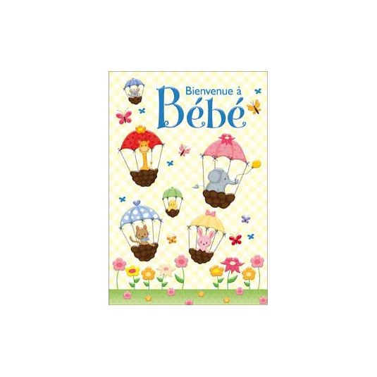 Carte Double Naissance Animaux en parachute fond jaune