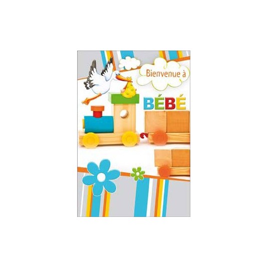 Carte Double Naissance Train et cigogne