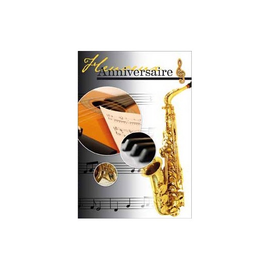 Carte Double Anniversaire Saxophone et guitare