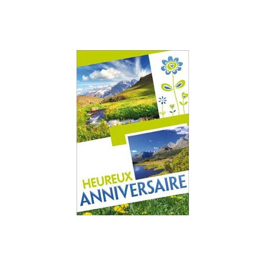 Carte Double Anniversaire Paysages ruisseau et lac de  montagnes