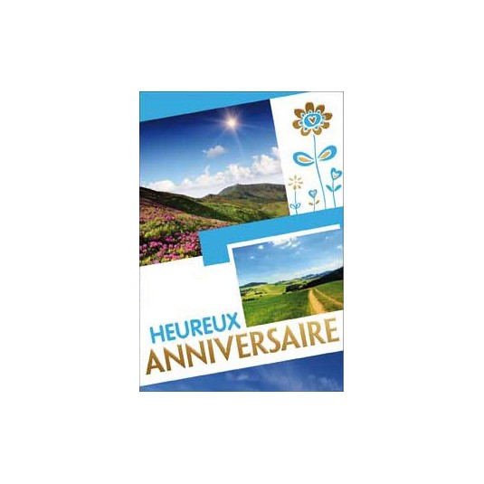 Carte Double Anniversaire Paysage montagnes et chemin