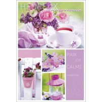 CARNET HA : Th&eacute; et  bouquet, pot et lanterne rose