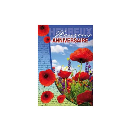 Carte Double Anniversaire Champ de coquelicots
