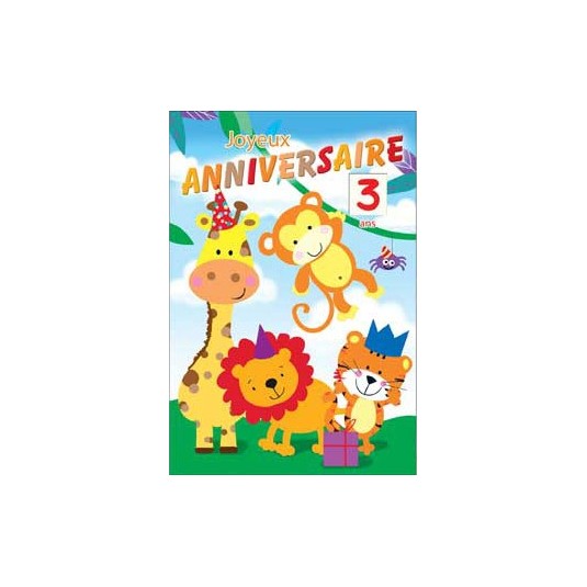 Carte Double Anniversaire Girafe, singe, tigre, lion