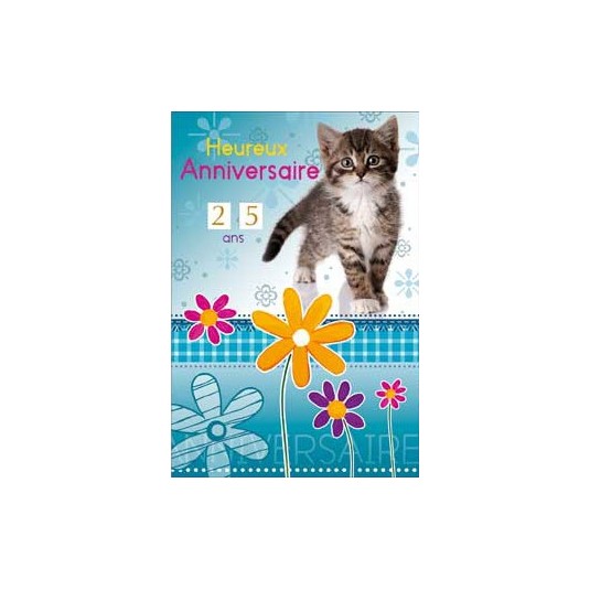 Carte Double Anniversaire Chat gris