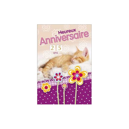 Carte Double Anniversaire Chat dormant sur couverture