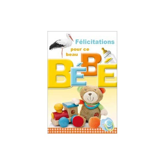 Carte Double Naissance Ourson et cigogne