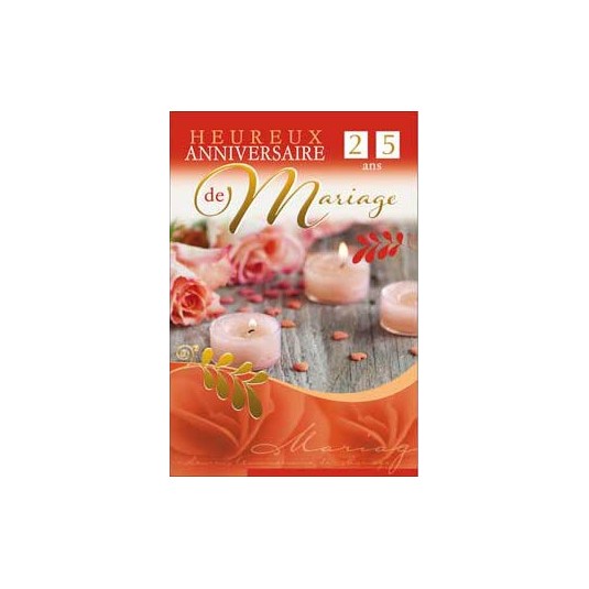 Carte Double Anniversaire De Mariage Roses rose orang&eacute;e et bougies
