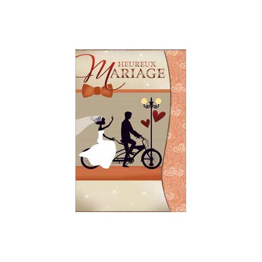 Carte Double Mariage Couple sur un tandem d&eacute;ssin&eacute;