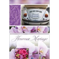 CARNET HM : Arri&egrave;re de voiture blanche, fleurs mauve