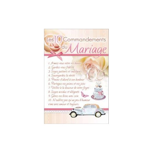 Carte Double Mariage 10 commandemets, voiture...