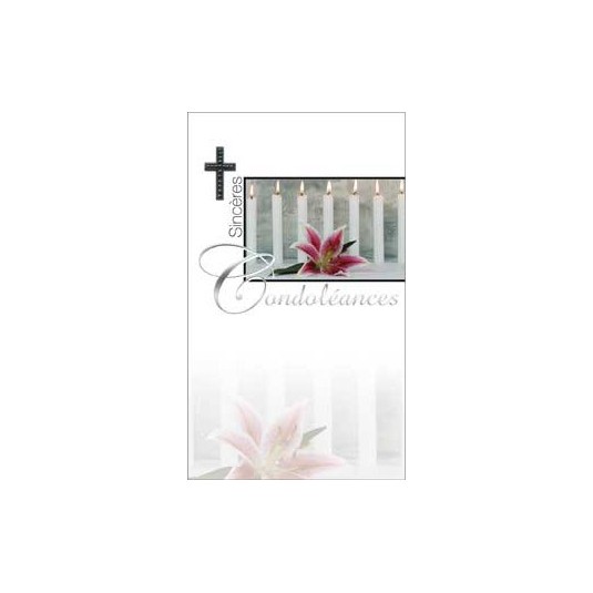 Carte Double Condol&eacute;ances Lys rose et bougies