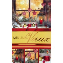 MIGNONETTE MV : Lanterne et bougies rouge devant fen&ecirc;tre