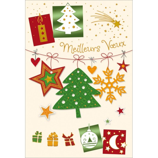 CARTE DOUB LE Meilleurs V&oelig;ux Etoiles, sapin sur fil