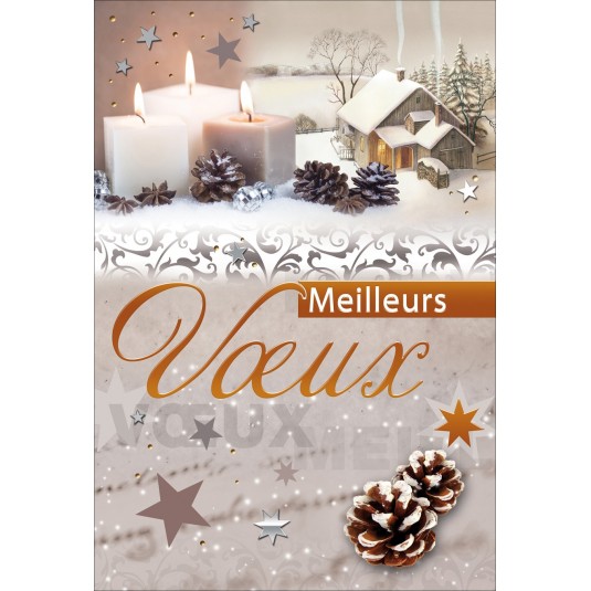 CARTE DOUBLE Meilleurs V&oelig;ux Bougies, maison et pomme de pins
