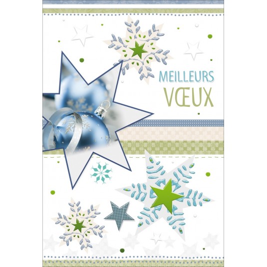 CARTE DOUBLE Meilleurs V&oelig;ux Boule bleue ds &eacute;toile