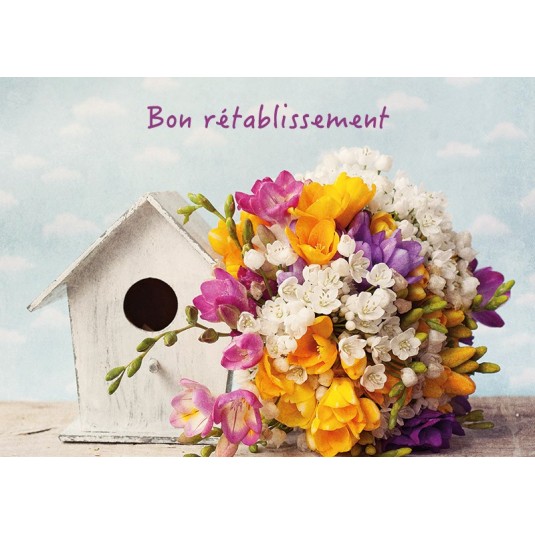Carte Avec Message Bouquet, nichoir (Bon rétablissement)