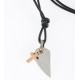 Pendentif Croix, demi-coeur acier inoxydable, collier cuir 47cm