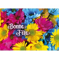 MINICARTE : Fleurs roses, bleues et jaunes