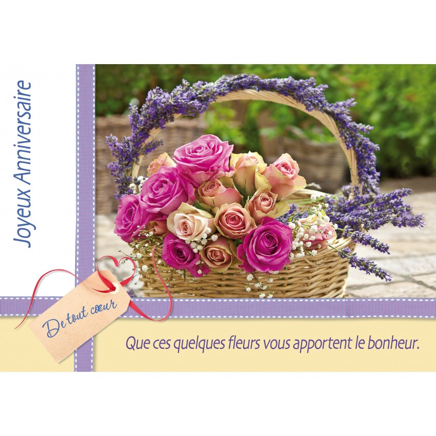 Carte Double Anniversaire Bouquet De Roses Et Lavande Dans Un Panier Carte Double Anniversaire Bouquet De Roses Et Lavande Dans Un Panier