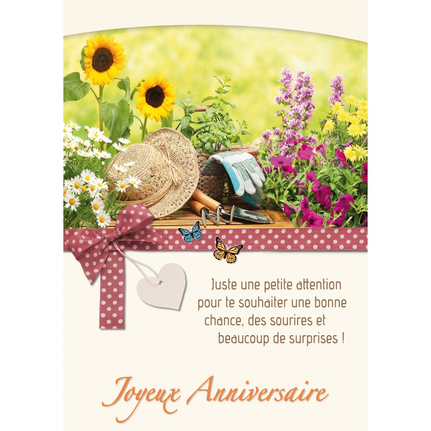 Carte Double Anniversaire Outils De Jardinage Et Fleurs