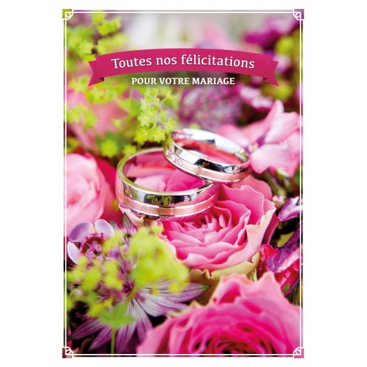Carte Double Mariage Alliances sur un bouquet de fleurs
