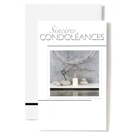 Mini Carte Double Condol&eacute;ances Bougie et galets