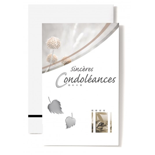 Mini Carte Double Condol&eacute;ances Semence et feuilles argent&eacute;s