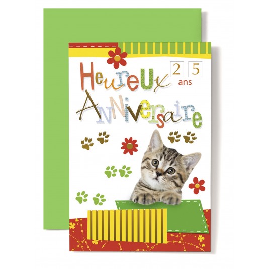 Carte Double Anniversaire Chat qui observe