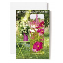 CARNET HA : Ortensias blanches  ds arrosoir + signet